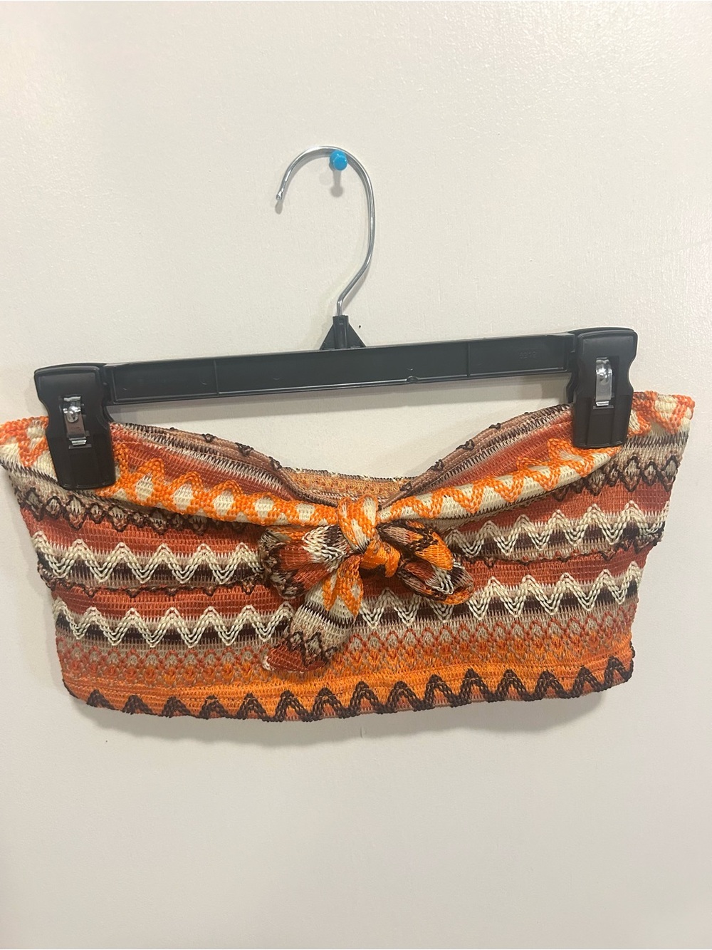 Knotted Knit Bandeau Top in Orange and Brown including Matching Shorts